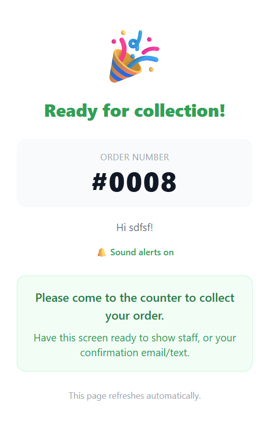 Food truck order ready for collection — customer notified instantly